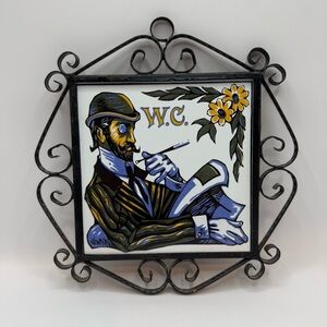 Gentelmen’s WC Toilet Bathroom Hand Painted Ceramic Tile Metal Framed Wall Sign